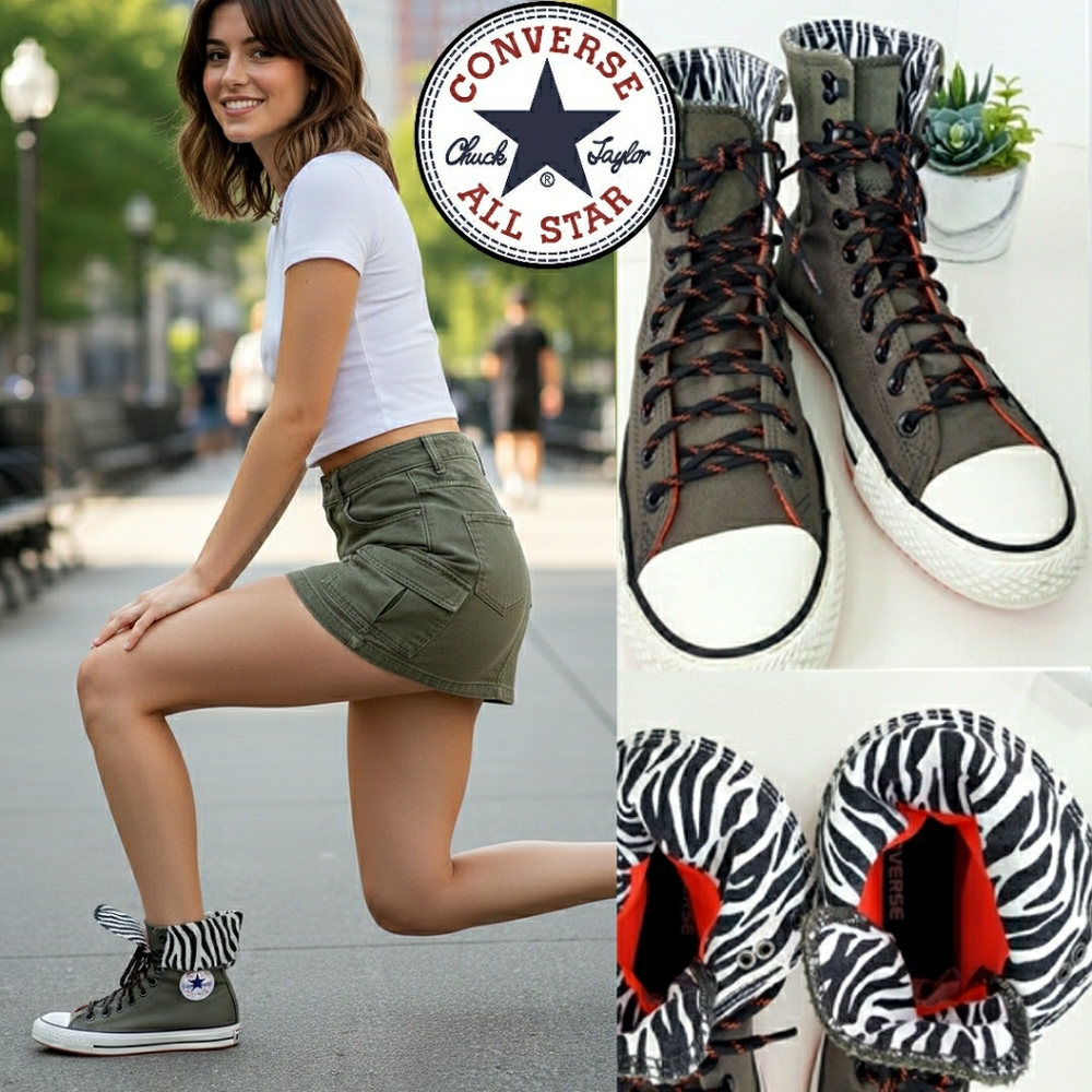 Converse Allstar 🍃High Top Fold Down Zibra Textile Suede Women Sneaker